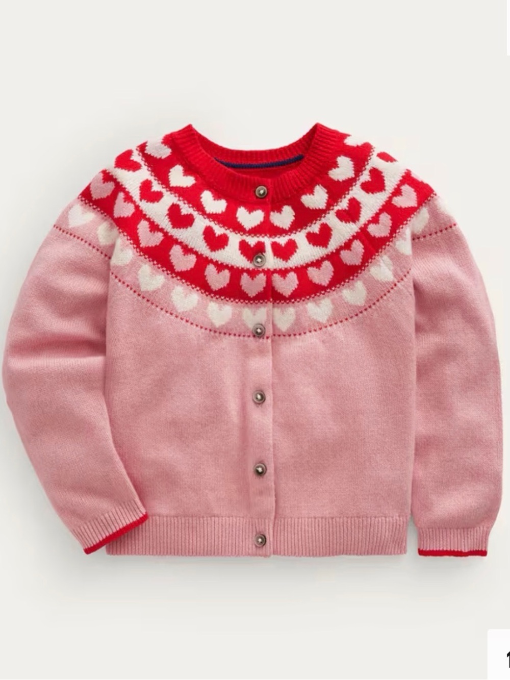 Mini Boden Kids' Fun Fair Isle Hearts Knit Cardigan